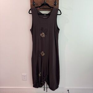 Vintage Blue Fish 1998 Sleeveless Hand Printed Apple Lagenlook Dress One Size